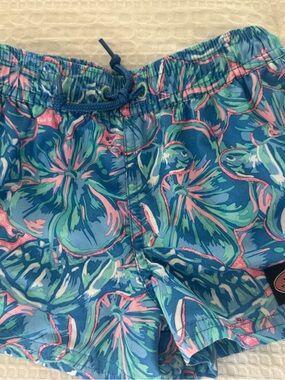 Vineyard Vines Blue Swim Shorts with Pink & Green Floral Trim Size 6-12 mo